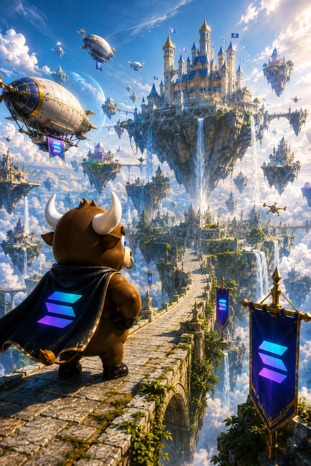 A bright floating kingdom in the Flappy Bull universe